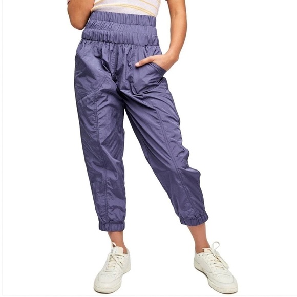 NEW Free People The Way Home Smocked Waist Joggers Deep Sea Purple - Picture 1 of 11